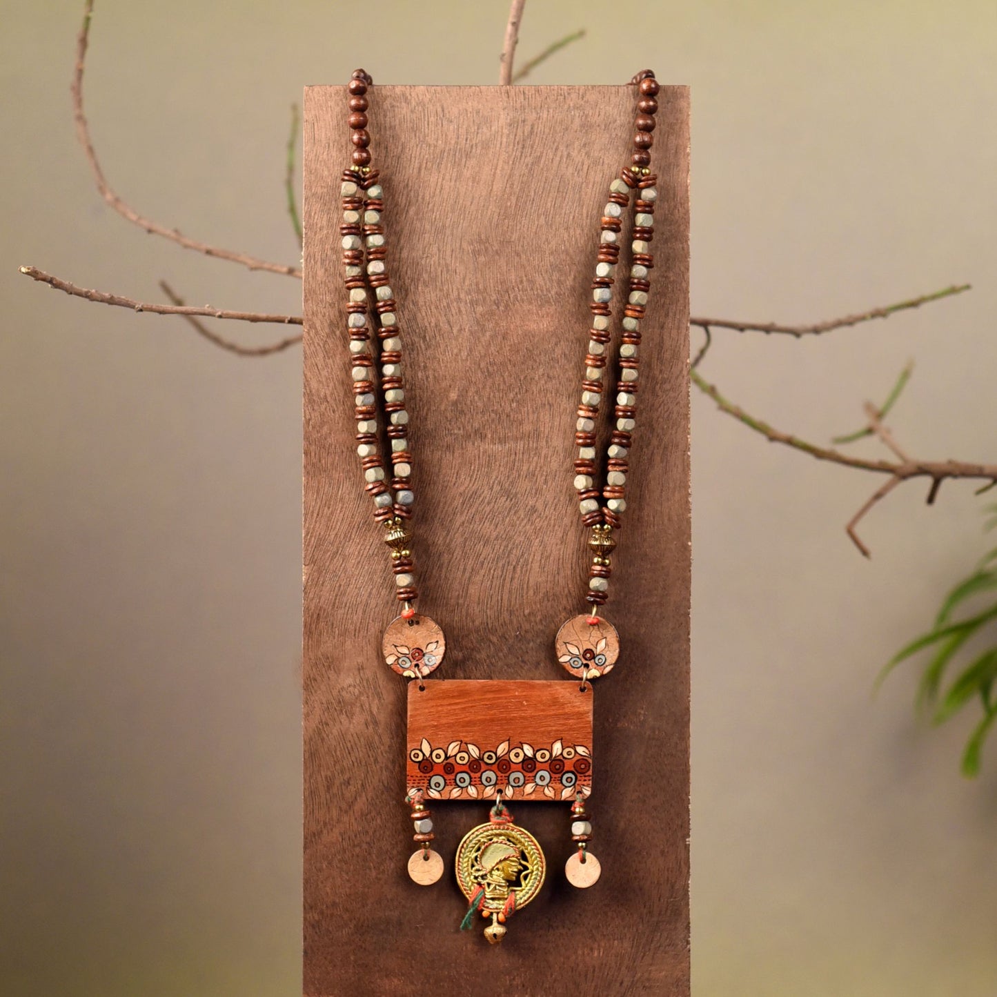 Rustic Charm: Handcrafted Wooden Necklace with Brass