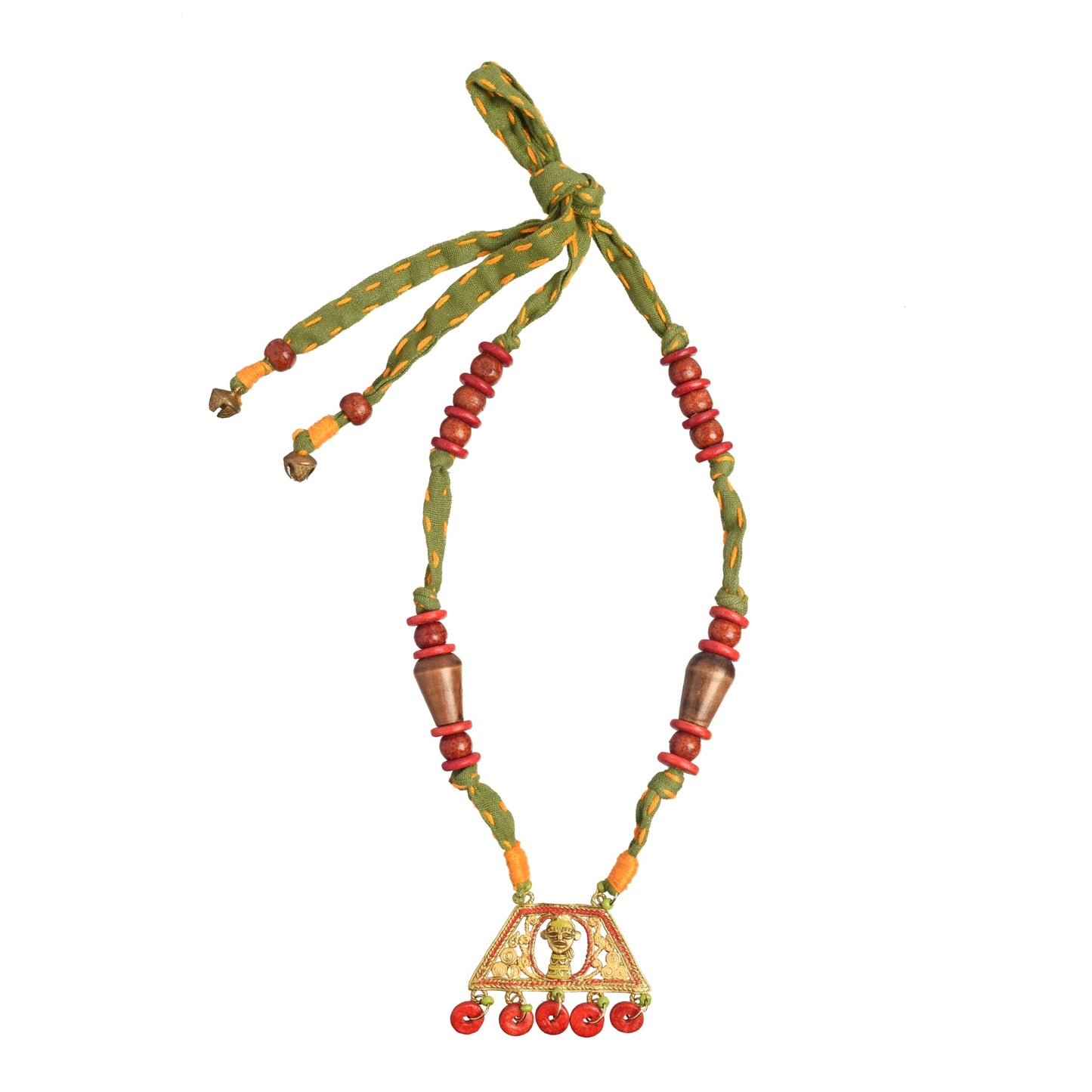 The Empress House Handcrafted Tribal Dokra Necklace in Forest Green