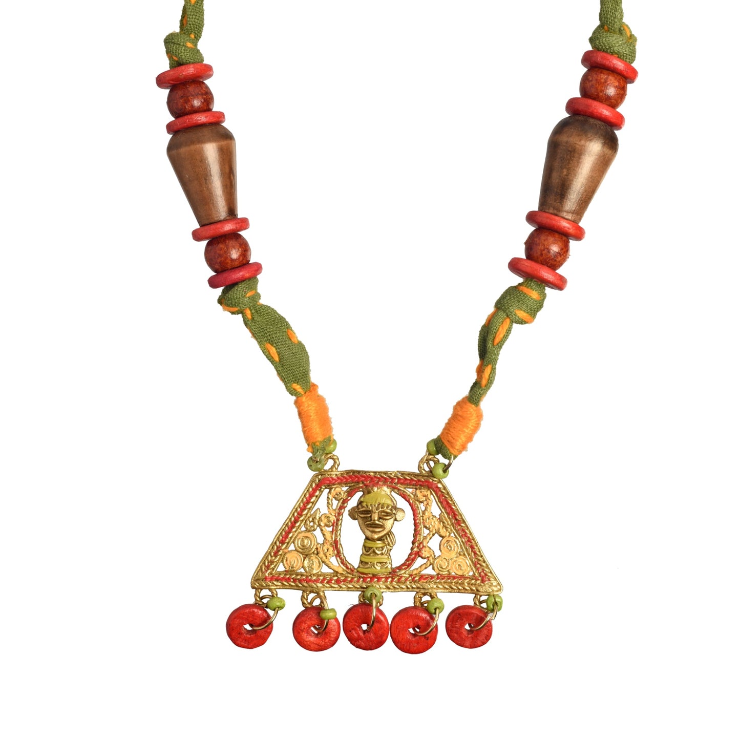 The Empress House Handcrafted Tribal Dokra Necklace in Forest Green