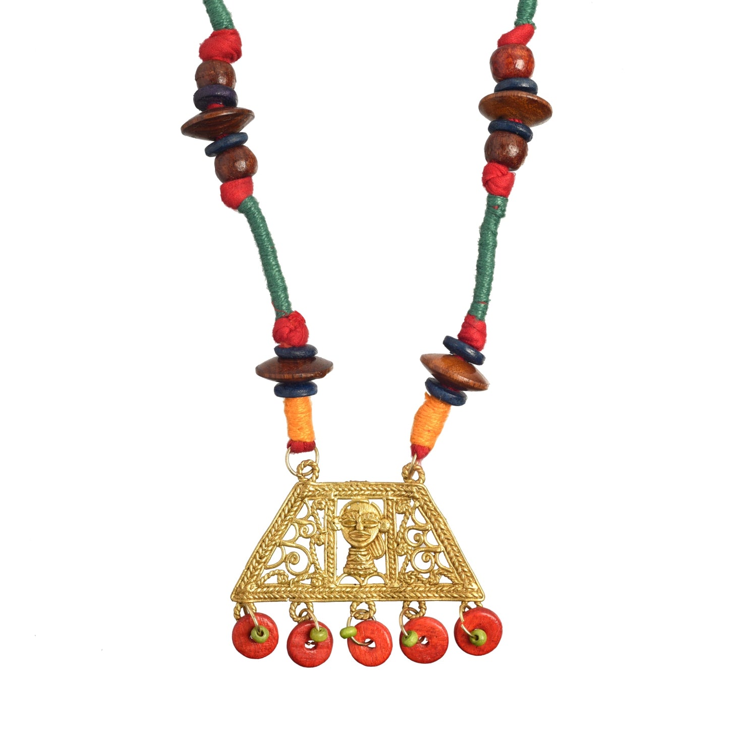 The Empress House Handcrafted Tribal Dokra Necklace in Pumpkin Orange