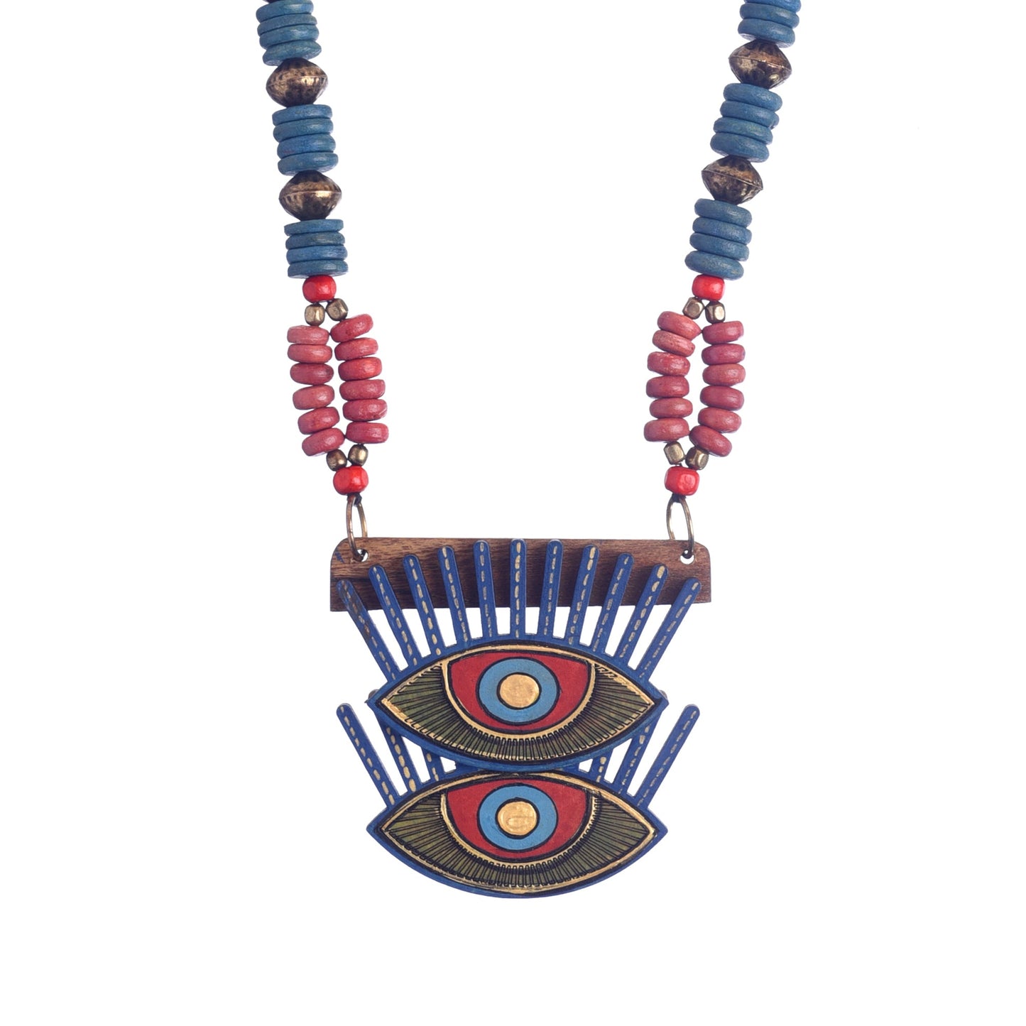 Evil Eyes-III' Handcrafted Tribal Dokra Necklace