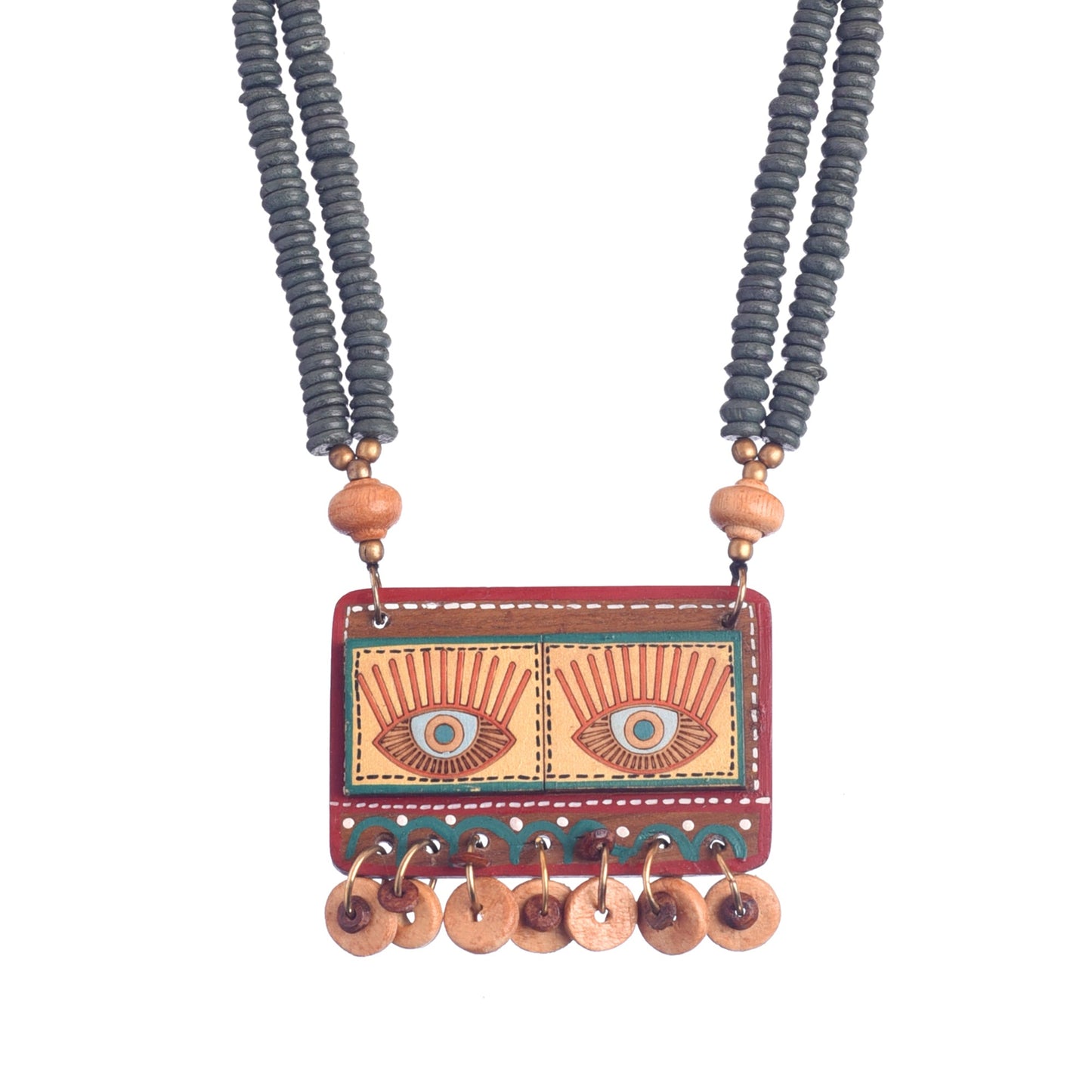 Evil Eyes-IV' Brown Handcrafted Tribal Dhokra Necklace