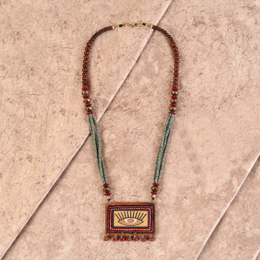 Evil Eyes-V' Brown Handcrafted Tribal Dokra Necklace