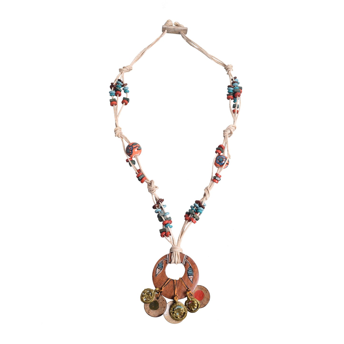 Boho Chic: Multicolour Round Pendant Handcrafted Necklace