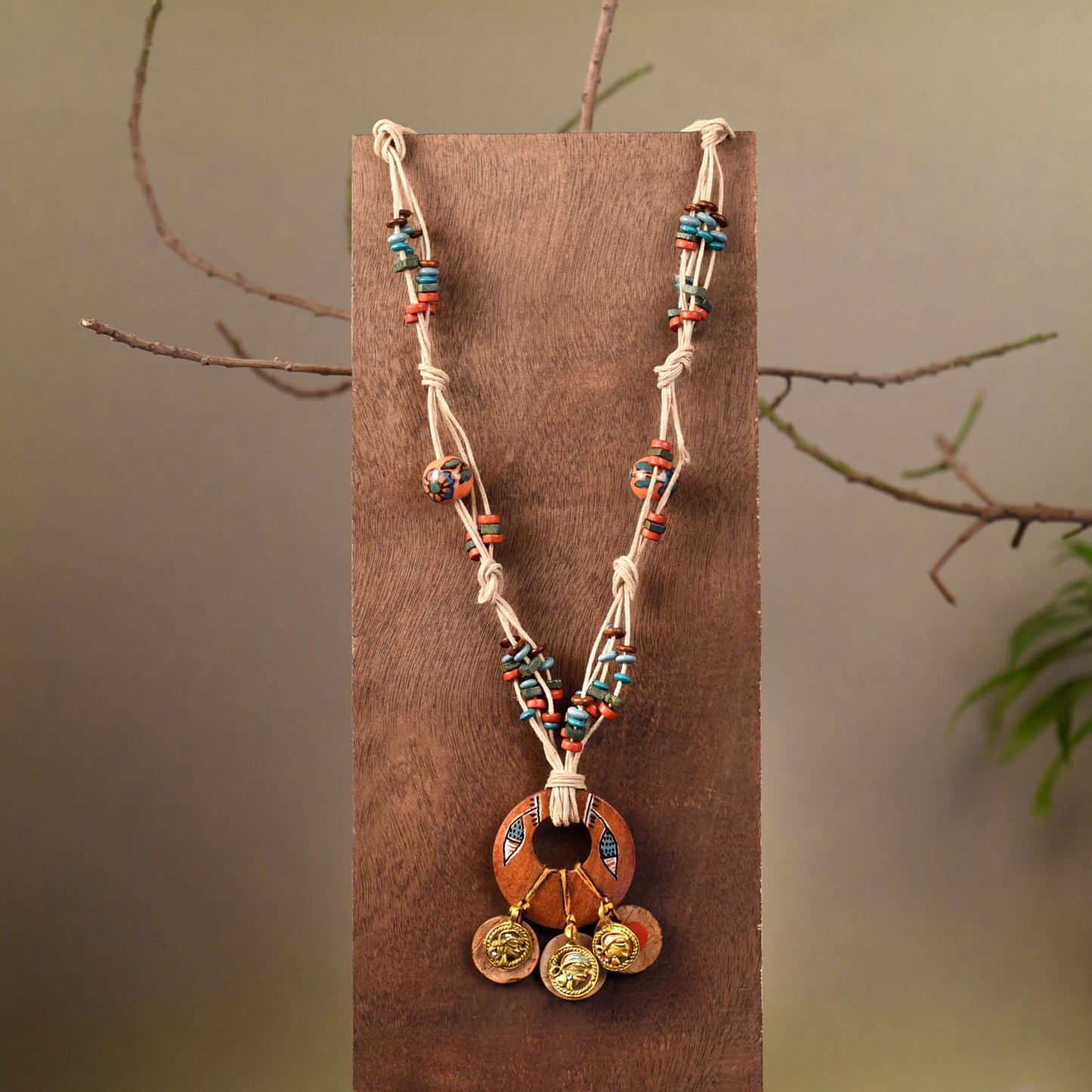 Boho Chic: Multicolour Round Pendant Handcrafted Necklace