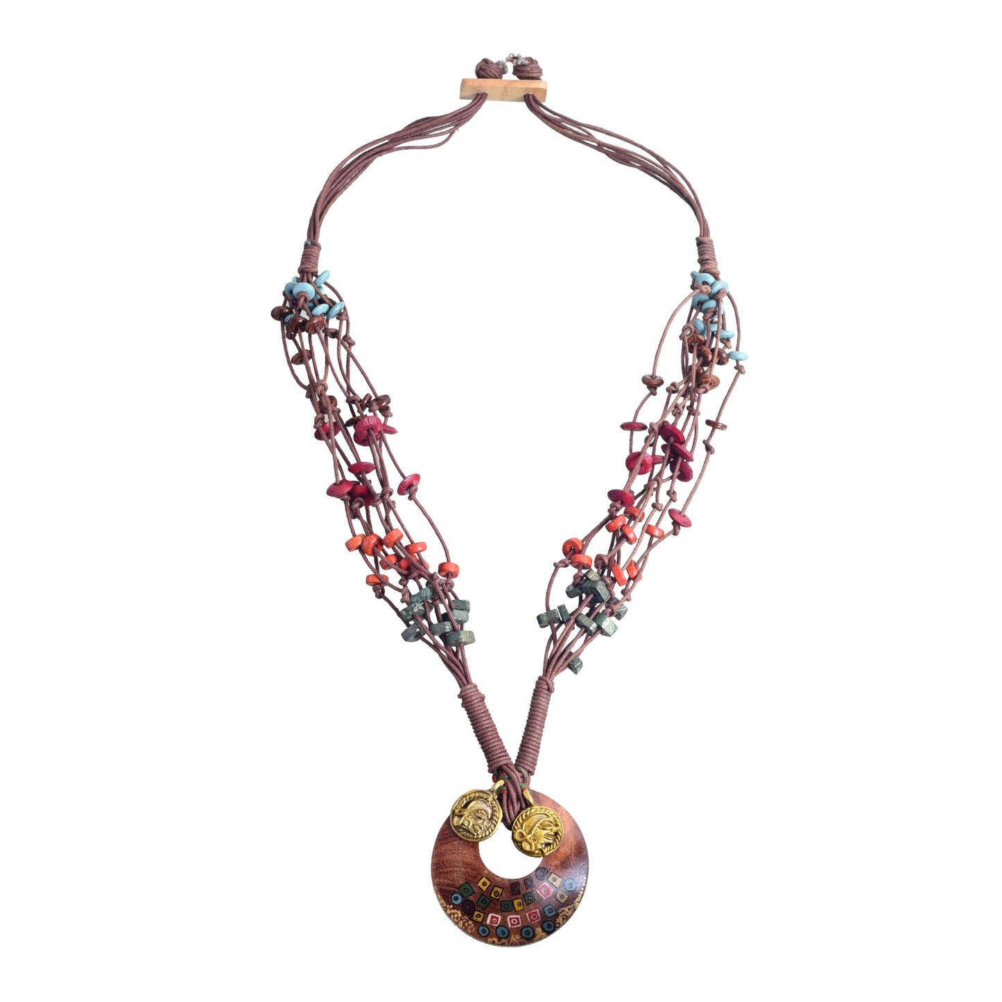 Controlled Chaos: Handcrafted Wooden Loop Necklace in Maroon