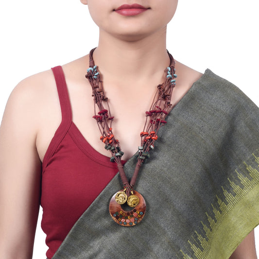 Controlled Chaos: Handcrafted Wooden Loop Necklace in Maroon