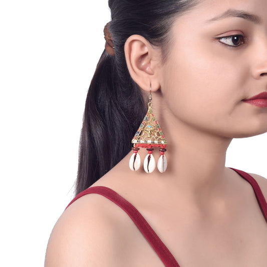 Geometric Elegance: Triangular Brass Conch Earrings