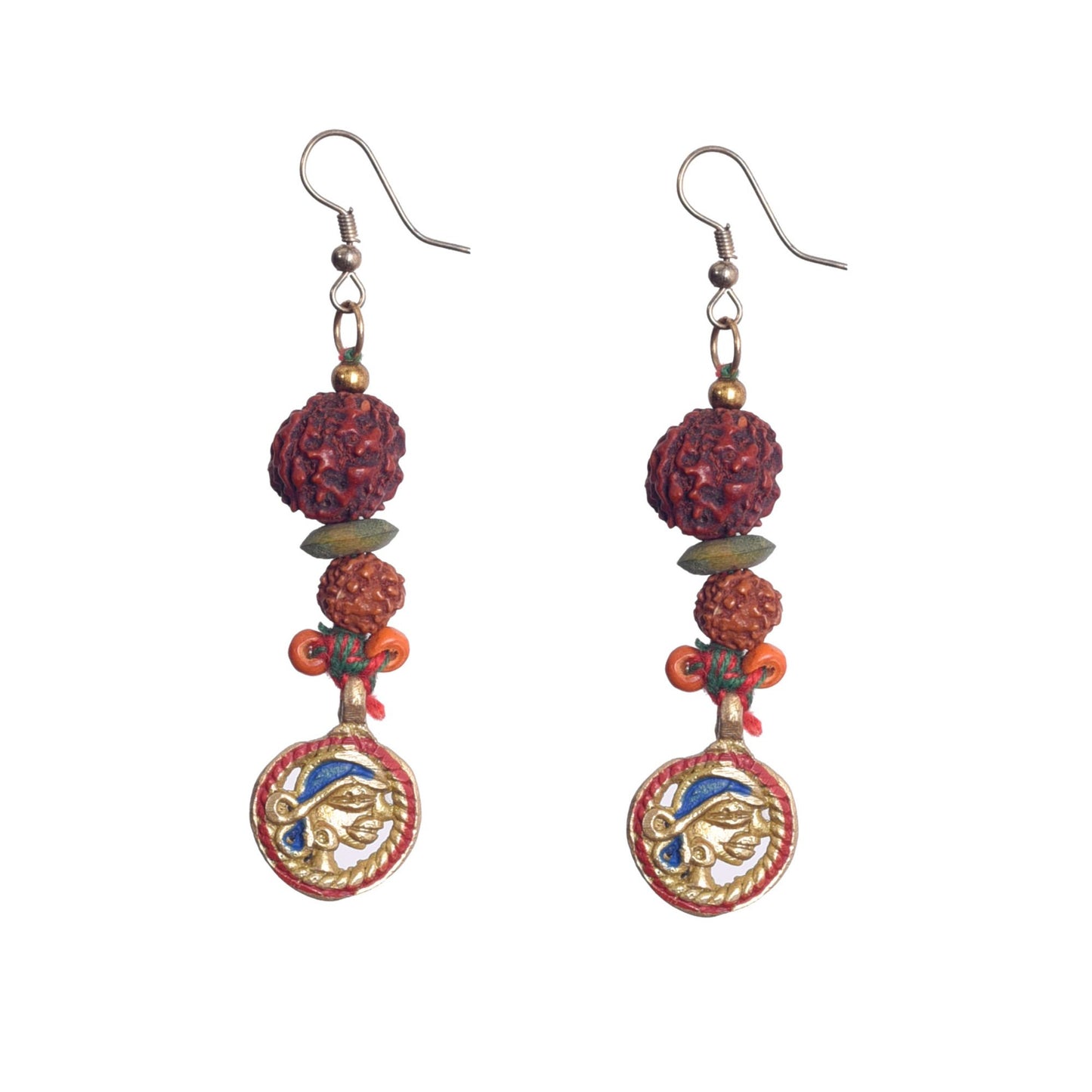 Divine Fusion: Handcrafted Wooden & Rudraksha Earrings