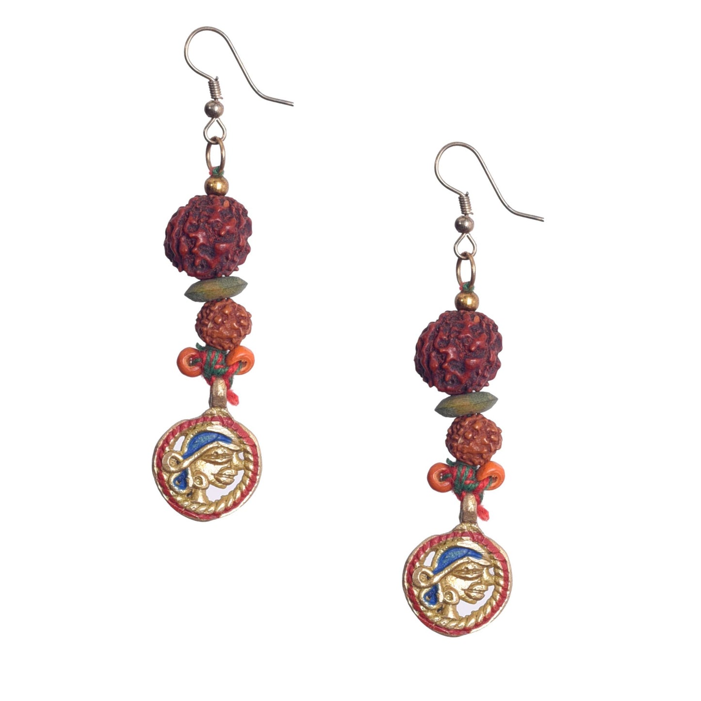 Divine Fusion: Handcrafted Wooden & Rudraksha Earrings