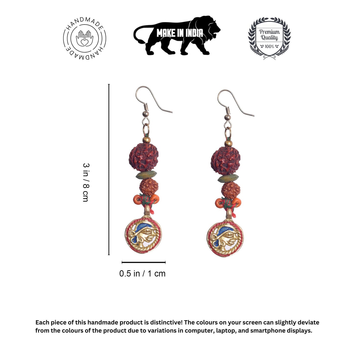 Divine Fusion: Handcrafted Wooden & Rudraksha Earrings