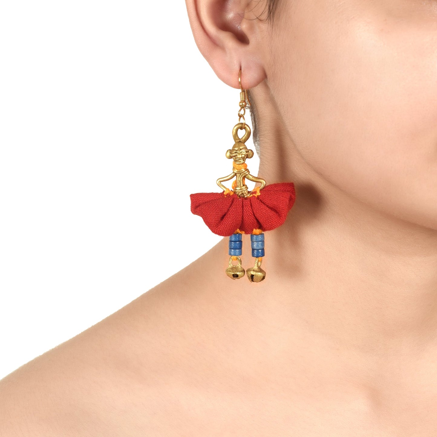 The Dancing Empress Handcrafted Tribal Dhokra Earrings in Sunset Orange