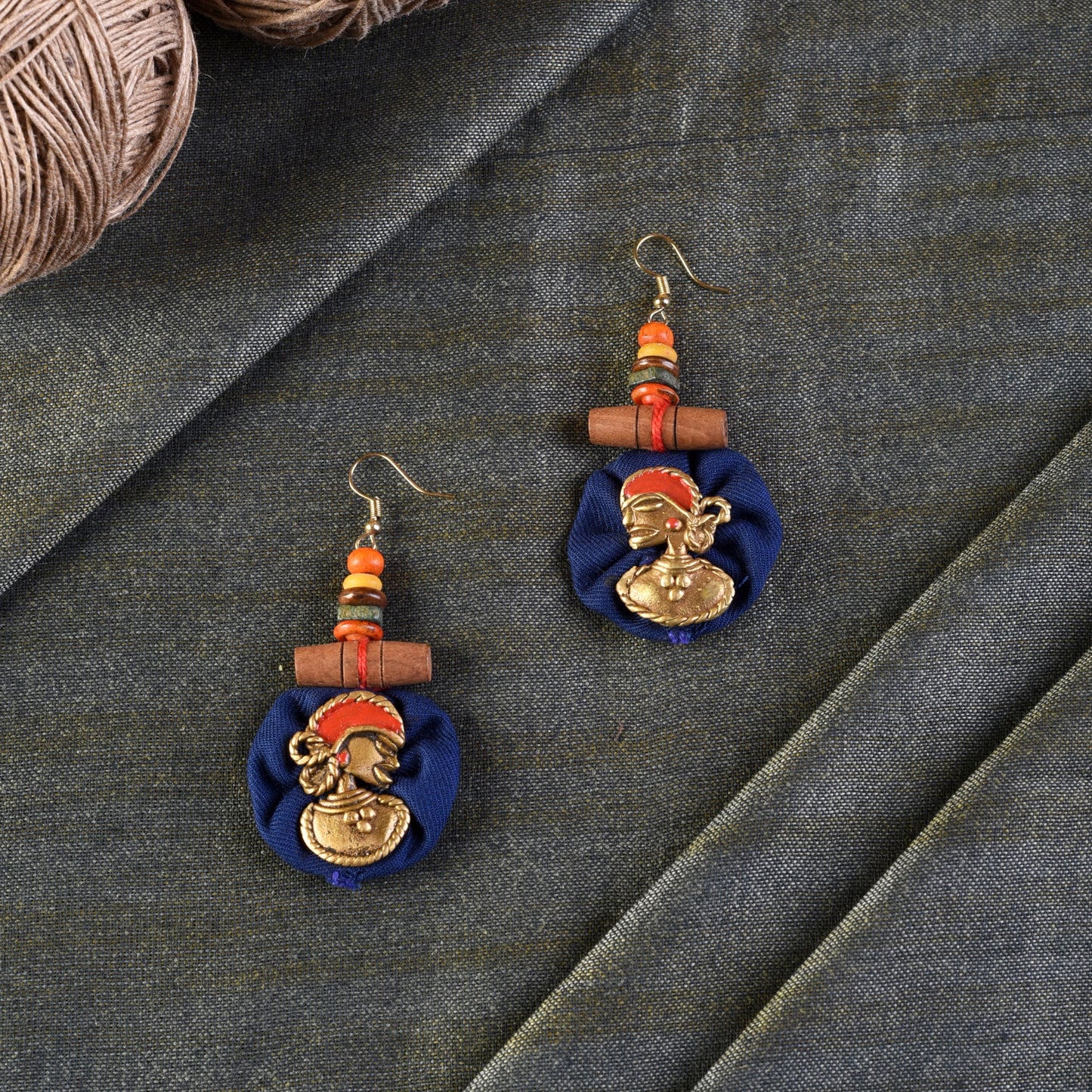 The Royal Empress Handcrafted Tribal Dhokra Round Earrings in Blue