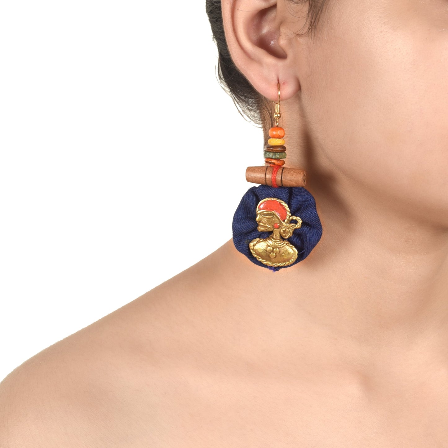 The Royal Empress Handcrafted Tribal Dhokra Round Earrings in Blue