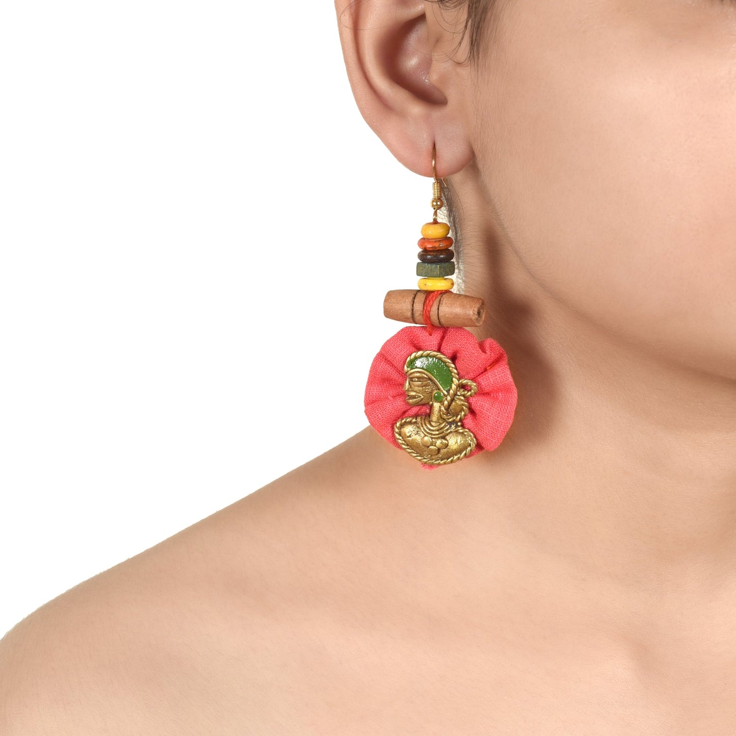 The Royal Empress Handcrafted Tribal Dhokra Round Earrings in Fuscia