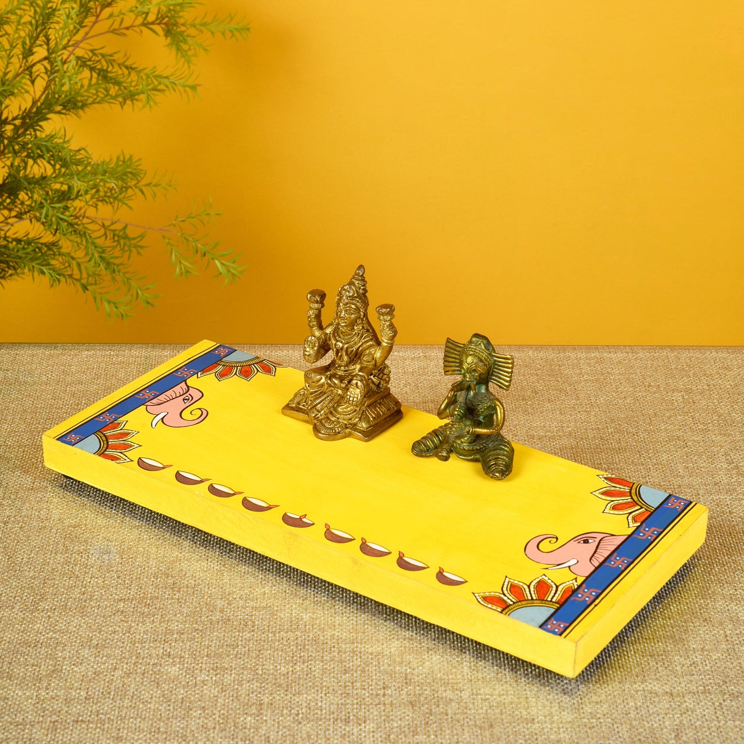 Laxmi Ganesh Puja Chowki in Shubh Mustard (12x0.5x5)