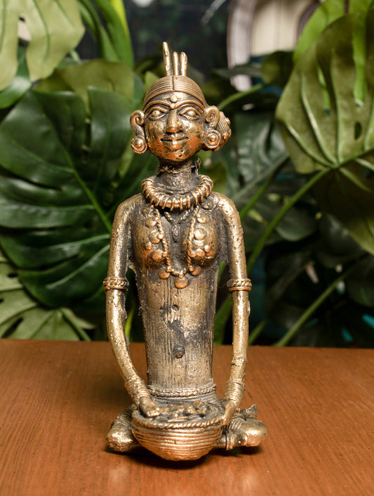 Dhokra Craft Curio (Medium) - Lady with Basket