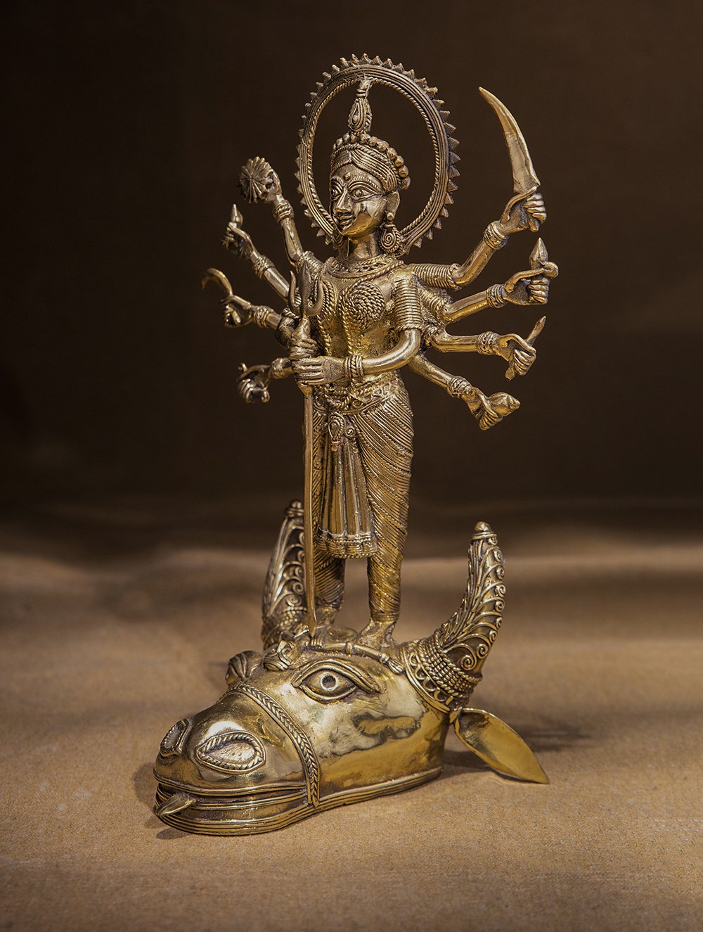 Large Dhokra Craft Curio - Goddess Durga Mahishasur Mardini